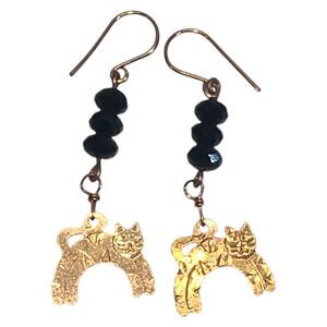 Halloween Scaredy Cat Black Crystal & Orange Cooper Dangle Earrings